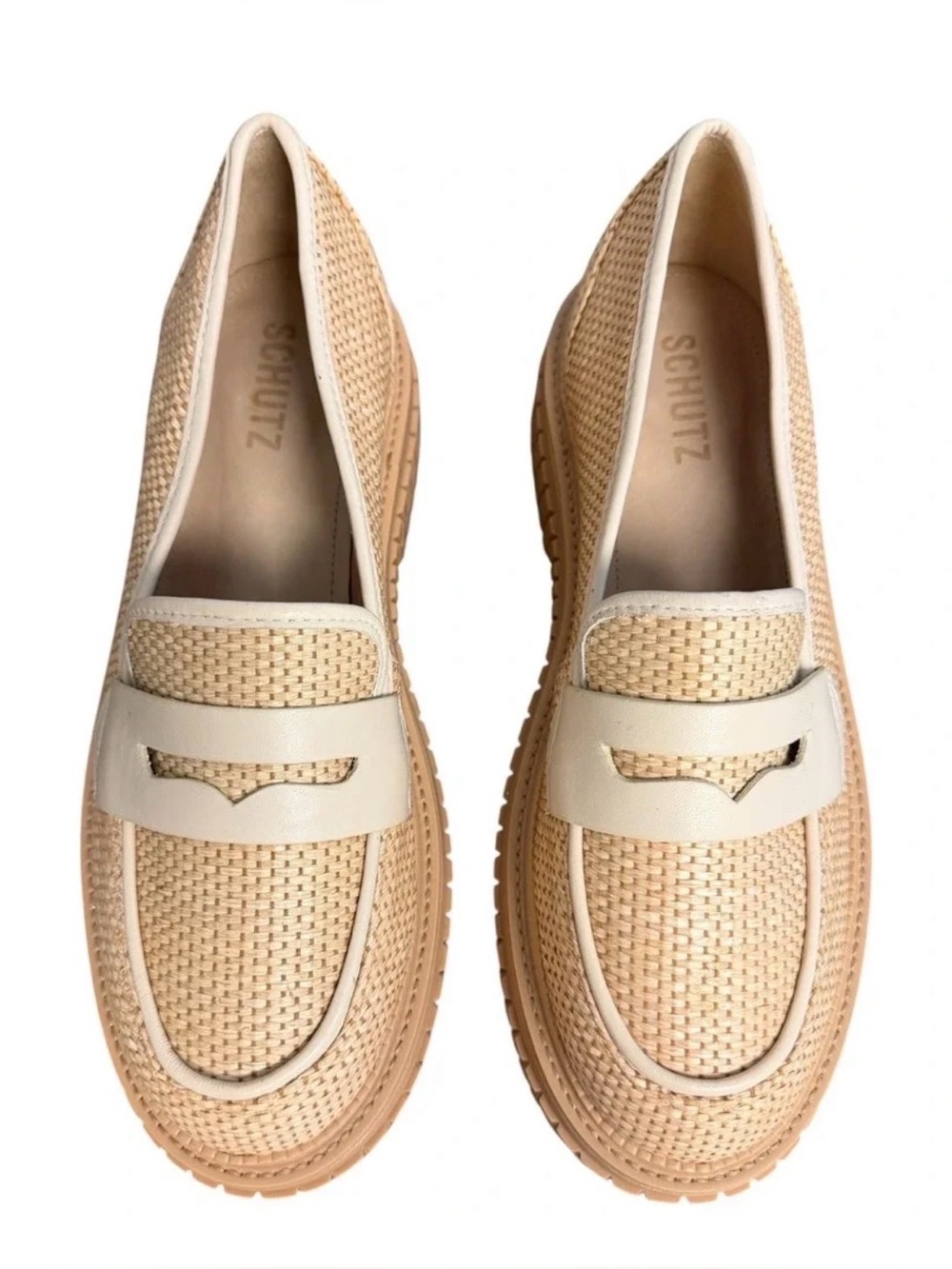 Women’s SCHUTZ Viola Weekend beige woven raffia platform loafers- Size 6